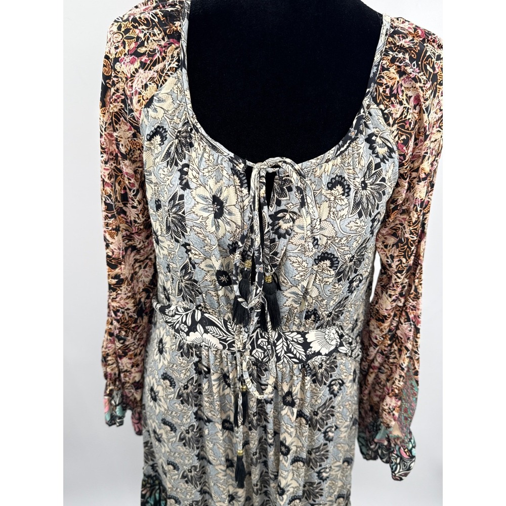Karma Highway Mixed Floral Paisley Print Tiered Maxi Dress‎ Tassel Tie One Size